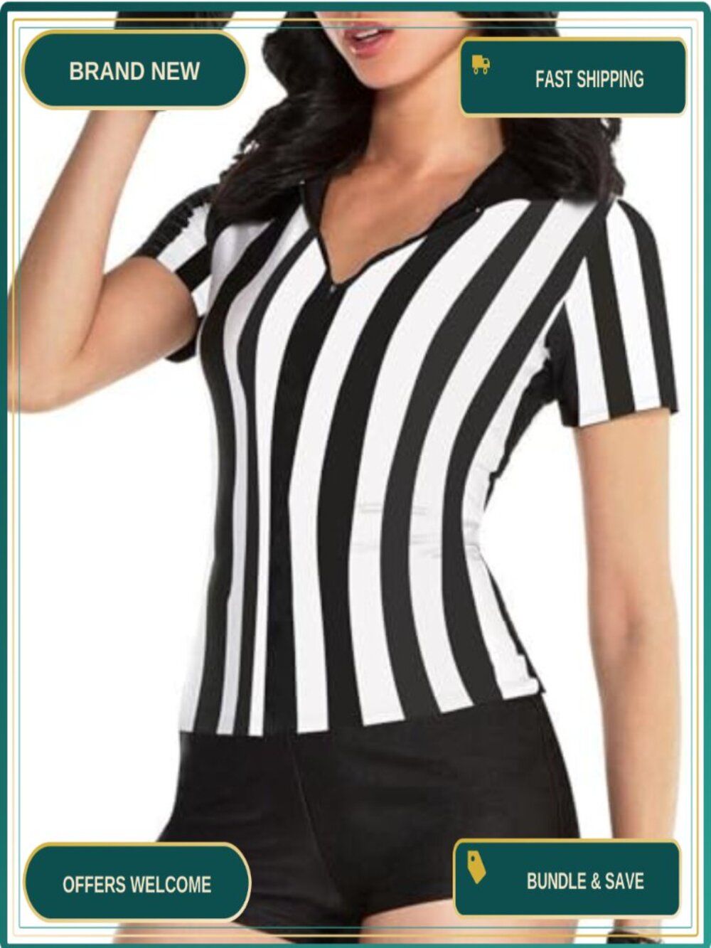 Women's Referee Shirt Jersey Slim Fit Football Basketball Soccer Umpire